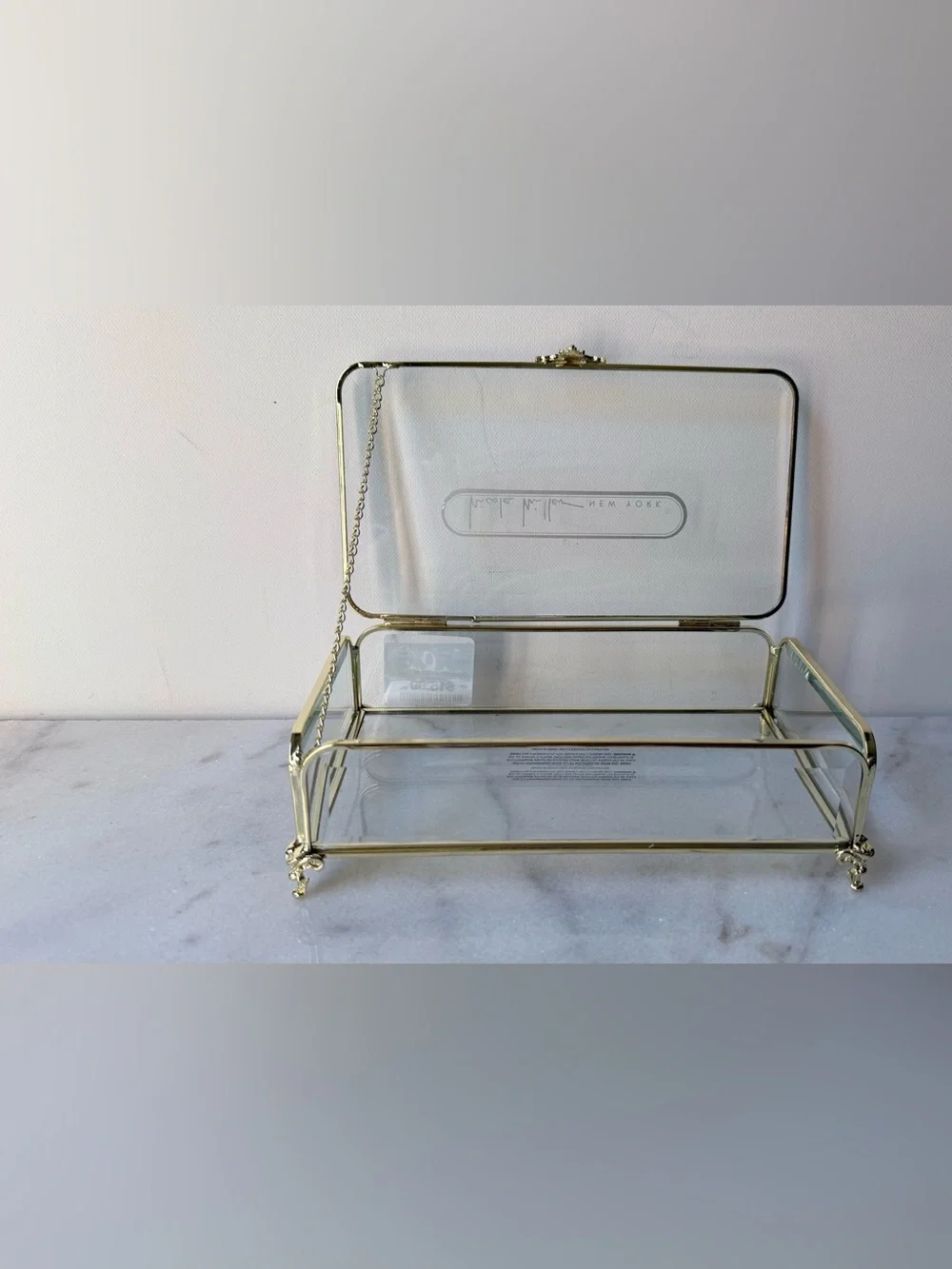 Glass Jewelry Display Box with Gold Frame vintage style